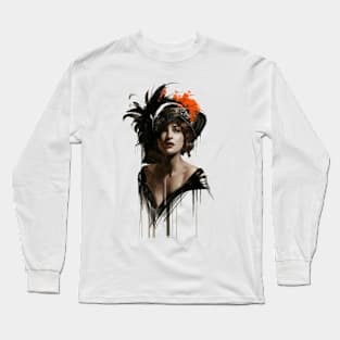 Elegant lady with hat digital painting Long Sleeve T-Shirt